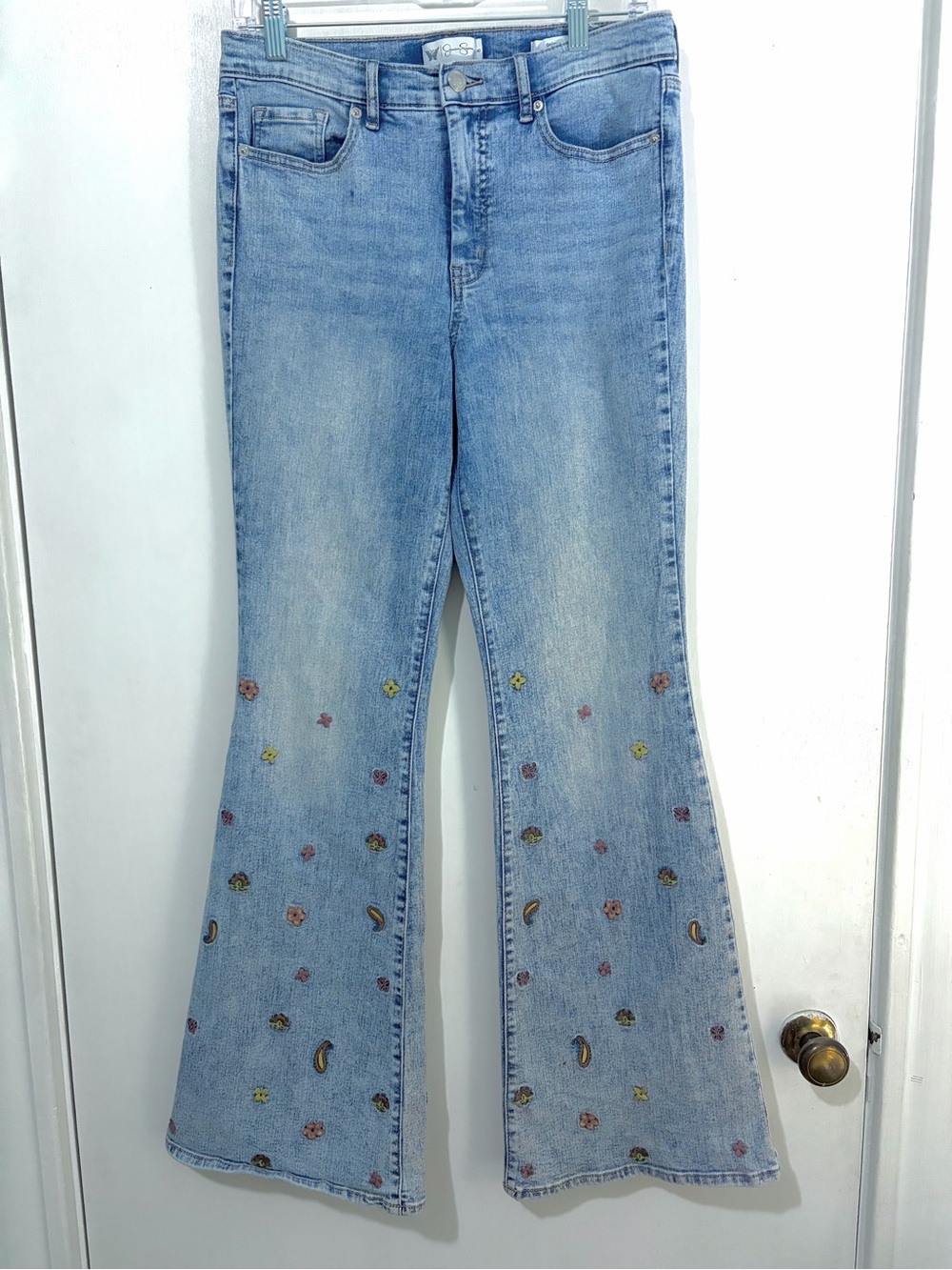 Light Wash Embroidered Flare Jeans